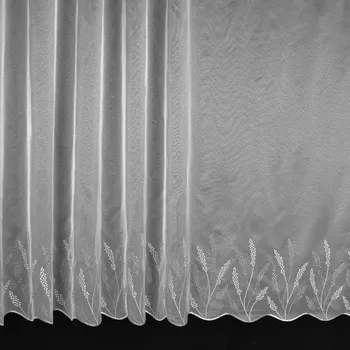 Záclona Záclona sablé 100284, vyšívané šedé klasy, s bordurou, bílá, výška 180cm ( v metráži)