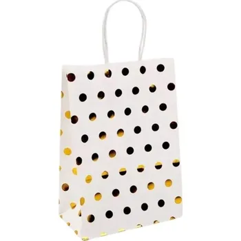 Dárková taška Papírová taška 15x21x8cm Bílá, zlatý puntík