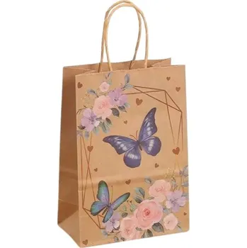 Dárková taška Papírová taška 22x27x11cm Eko, květy s motýly "Modrásek"