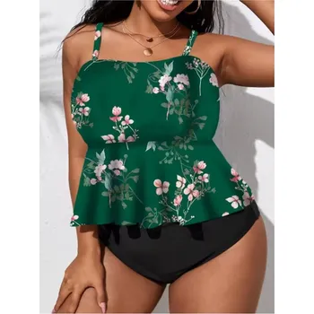 Dámské plavky Dámské dvoudílné plavky - tankiny - Plus size (různé barvy a designy) Barva: zelená 1, Velikost: XXXL