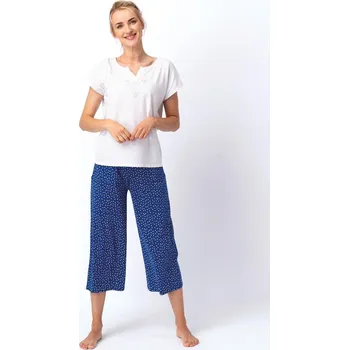 Dámské pyžamo Bílo-zelené dámské letní pyžamo Key s třpytivým potiskem, bílo-zelená L i384_3162767