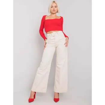 Dámské kalhoty Béžové dámské široké kalhoty s páskem RO-SP-PNT-03.81P-beige Velikost: 44