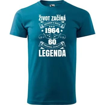 Pánské tričko s potiskem Život začíná 60 Velikost: S, Barva trička: Petrolejová