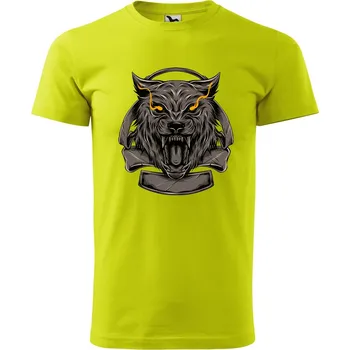 Pánské oblečení Pánské tričko s potiskem Vlčí hlava Velikost: XS, Barva trička: Limetková