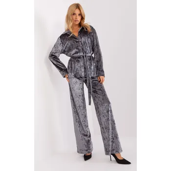 Tmavě šedý velurový komplet kalhot a košile s páskem LK-KMPL-509427.43-dark grey Velikost: S/M