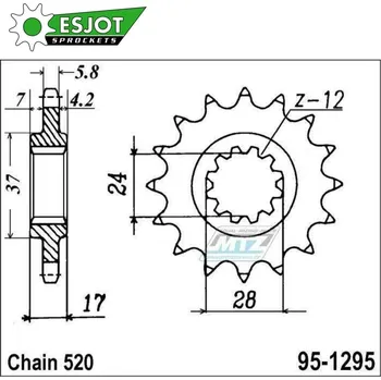Řetězová sada pro motocykl Kolečko řetězové (pastorek) 1295-15zubů ESJOT 50-32072-15S - Honda CBR600F / 91-98 95-1295-15-ES
