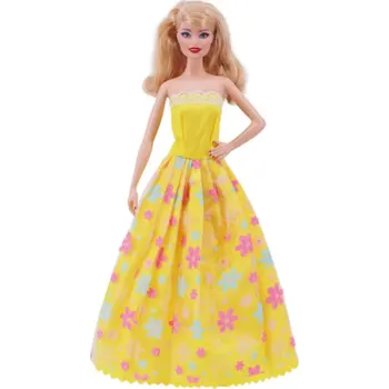 Doplněk pro panenku Elegantní šaty s krajkou pro panenku Barbie (5 barev) Barva: XM1108 žlutá