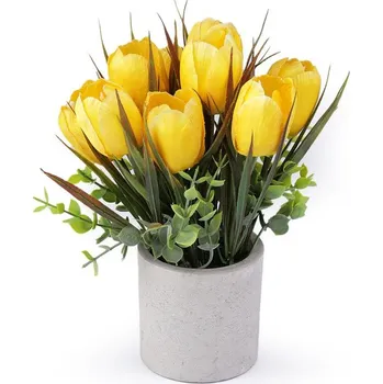umělá květina Umělé tulipány v květináči 22 cm - 2 žlutá
