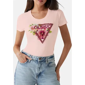 Dámské tričko Dámské lososově růžové triko Guess - Velikost 2XL, Barva Růžová 56167 W5GI10J1314-G6L1
