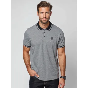 Cestování Ombre Men's melange polo shirt with striped collar - black Ombre šedá 2835589
