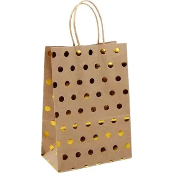 Dárková taška Papírová taška 15x21x8cm Eko, zlatý puntík