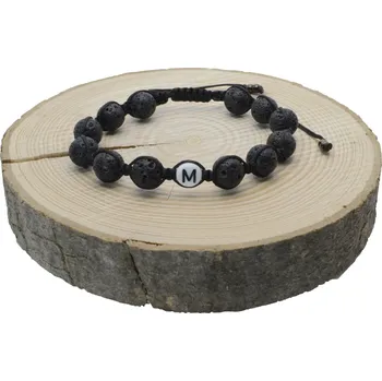 Náramek WUX Shamballa černá láva s iniciály VELIKOST NÁRAMKU: Pánská....18cm, BARVA PROVÁZKU: Červená, PRŮMĚR PROVÁZKU: Ø 2mm