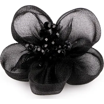 Organzový květ s broušenými korálky k našití a nalepení Ø4,5 cm