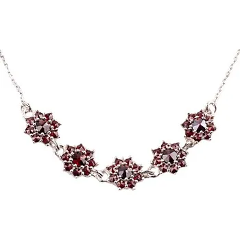 Náhrdelník granát - stříbrný náhrdelník - květina (8071-5) povrchová úprava: zlacené