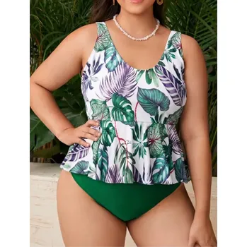 Dámské plavky Dámské dvoudílné plavky - tankiny - Plus size (různé barvy a designy) Barva: zelená 3, Velikost: XXL