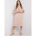 Béžové dámské dlouhé mikinové šaty s kapucí RV-SK-7359.25X-beige Velikost: S/M