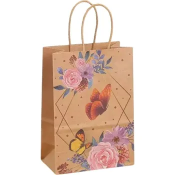 Dárková taška Papírová taška 22x27x11cm Eko, květy s motýly