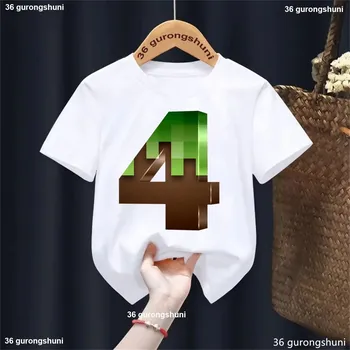 Dívčí tričko Minecraft Dětské narozeninové tričko s číslovkou v motivu "Minecraft" - bílé Varianta: varianta 4, Velikost: XS/2 roky