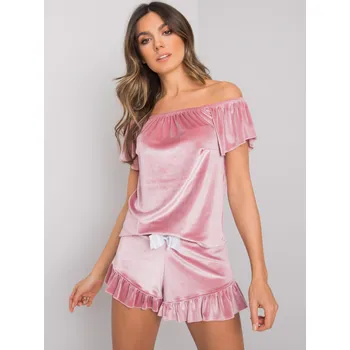 Dámské pyžamo Růžové velurové krátké pyžamo s volánky RV-PI-7396.30X-pink Velikost: L/XL