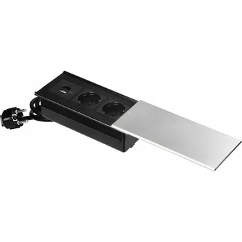 Elektrická zásuvka Nábytková zásuvka s posuvným krytem, 2x 2P+Z Schuko USB A+C, stříbrná Orno