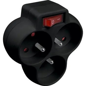 Elektrická zásuvka rozbočná 3 zásuvka s vypínačem černá P907B