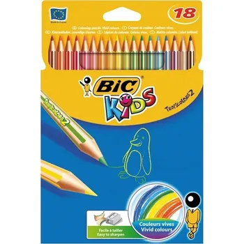 Pastelka PASTELKY školní OLOVĚNÉ pro DĚTI sada 18 BAREV BiC SNADNO SE OŘEZÁVAJÍ