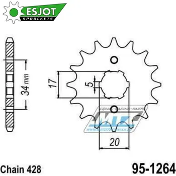 Řetězová sada pro motocykl Kolečko řetězové (pastorek) 1264-16zubů ESJOT 50-15027-16 - Daytona 50 Sonic+125 Senda Baja + Honda CBZ125F+CB125F+CB125R+CBR125R+CBF125M+CLR125R+XR125L + Kymco 125 Quannon+125 Zing II DERBI Senda 125 SM 2006-2008