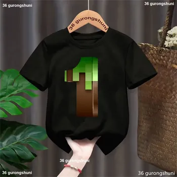 Dívčí tričko Minecraft Dětské narozeninové tričko s číslovkou v motivu "Minecraft" - černé Varianta: varianta 1, Velikost: L/5 let