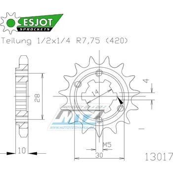 Řetězová sada pro motocykl Kolečko řetězové (pastorek) 13017-12zubů ESJOT 50-13017-12 - Derbi 50 Fenix / 96-97 + 50 GPR / 96-99 + 50 Senda L-R / 96-97 + 50 SM Classic Super Motard / 97-99 + Piaggio Zulu / 80-00 50-13017-12