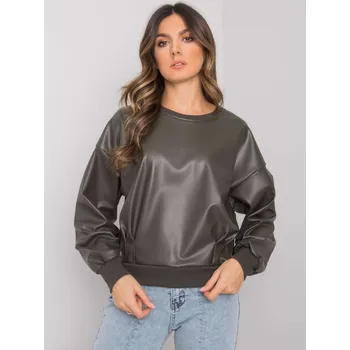 Dámská mikina Khaki mikina Ancora s přední částí z eko kůže RV-BL-7352.52-khaki Velikost: L/XL