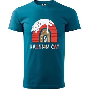 Pánské tričko s potiskem Rainbow cat Velikost: 2XL, Barva trička: Petrolejová