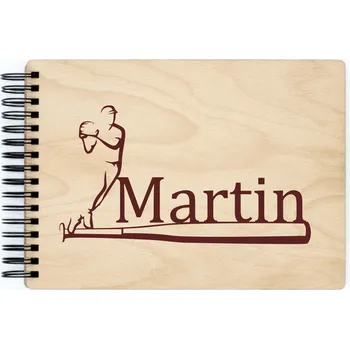 Fotoalbum Dřevěné sportovní fotoalbum BASEBALL Barva vnitřních papírů: Grafitová