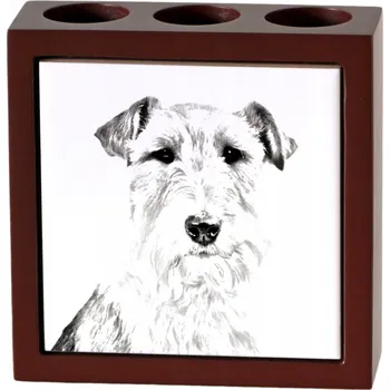 Foxteriér drsnosrstý - stojan na tužky se psem, organizér na stůl