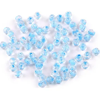 Dětské navlékací korálky Skleněné korálky broušené Ø4 mm transparentní s průtahem, malé, 8 modrá pomněnková