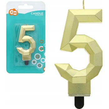 Dortová svíčka Narozeninová ZLATÁ SVÍČKA číslice 5 na dort Diamant 7.6cm STABILNÍ a ODOLNÁ