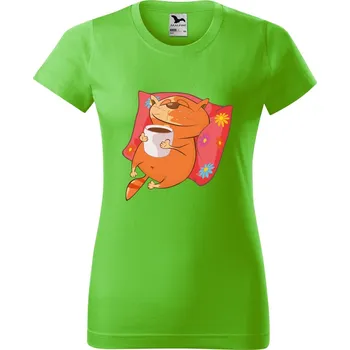 Dámské tričko Dámské tričko s potiskem Kočka se šálkem Barva trička: Apple green, Velikost: 2XL