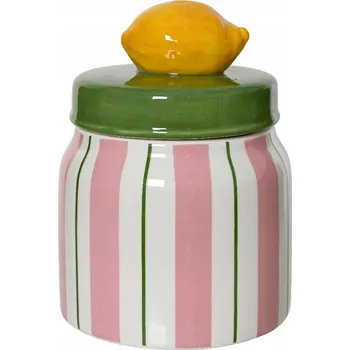 Sklenice ZAVAŘOVACÍ SKLENICE ZAVAŘOVACÍ SKLENIČKA Keramická nádoba s víčkem s motivem citronu JARO 13 cm