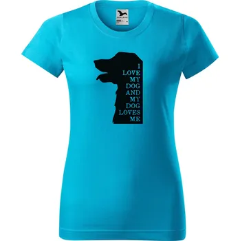 Dámské tričko Dámské tričko s potiskem I love dog Barva trička: Tyrkysová - 44, Velikost: XS