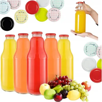 Láhev Skleněná láhev Bimberek 1 l na šťávy, čirá, s víčkem