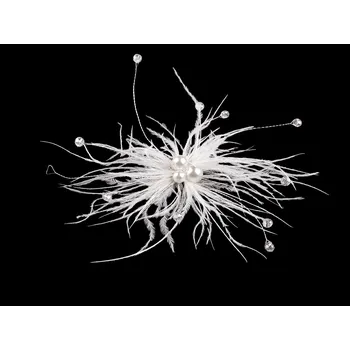 Náramek Péřová brož s perlami a broušenými korálky, malé, 1 bílá