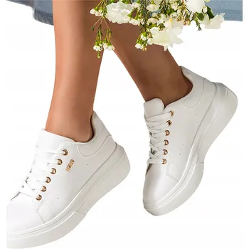 Dámské tenisky Bílé dámské SNEAKERS na platformě Sportovní šněrovací obuv vel. 37