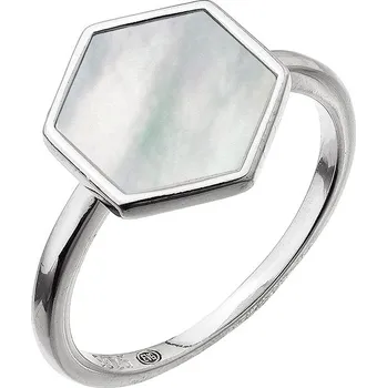 Prsten Stříbrný prsten hexagon s bílou perletí 15021.1 Velikost: 58 (průměr 18,5 mm)