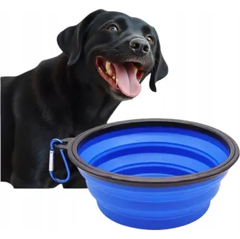 Miska pro psa SKLÁDACÍ SILIKONOVÁ MISKA PRO PSA KOČKU CESTOVNÍ MODRÁ