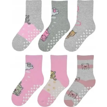 Dívčí oblečení PONOŽKY BAVLNĚNÉ PROTISKLUZOVÉ S ABS pro dívky 6-BALENÍ NOVITI 31-34
