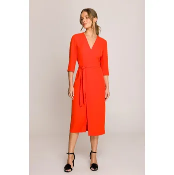 Dámské šaty Elegantní šaty se zavinovacím efektem Stylove S396 korálové EU velikost: XL