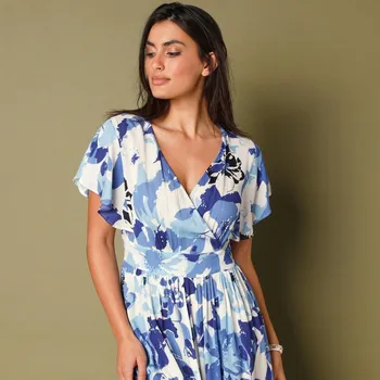 Dámské šaty Šaty s překřížením a potiskem bílá/modrá 44