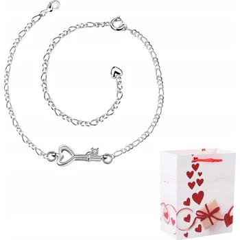 Náramek Dámský Náramek Stříbrný Řetízek Na Kotník Klíček Křišťál Srdce