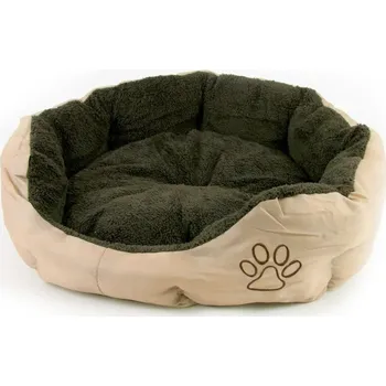 Pelíšek pro psa Akinu Pelech nylon & fleece kulatý s tlapkou pro psy béžový M 57 x 52 cm