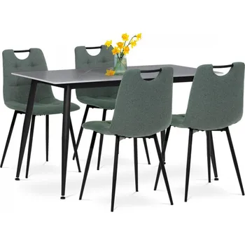 Artium Jídelní set 1+4, stůl 130x70, deska slinutý kámen v imitaci šedého matného mramoru, židle zelená látka, madlo černý lak ASE-1001