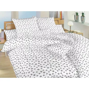 Povlečení Bavlněné povlečení - Anežka tmavě šedá na bílém - na plast. knoflíky
